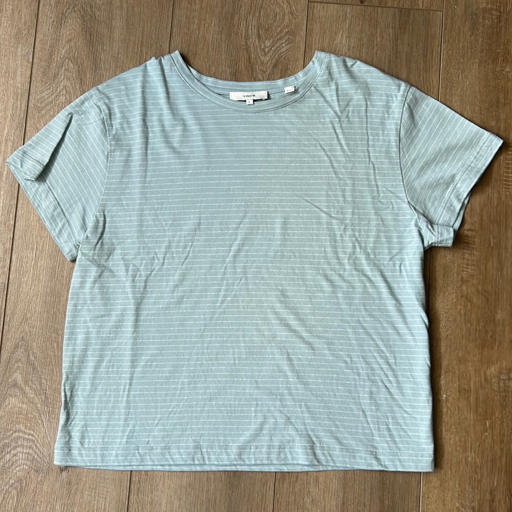 Vince Women's Neppy Stripe Short Sleeve Shrunken Crew Large - Picture 3 of 7
